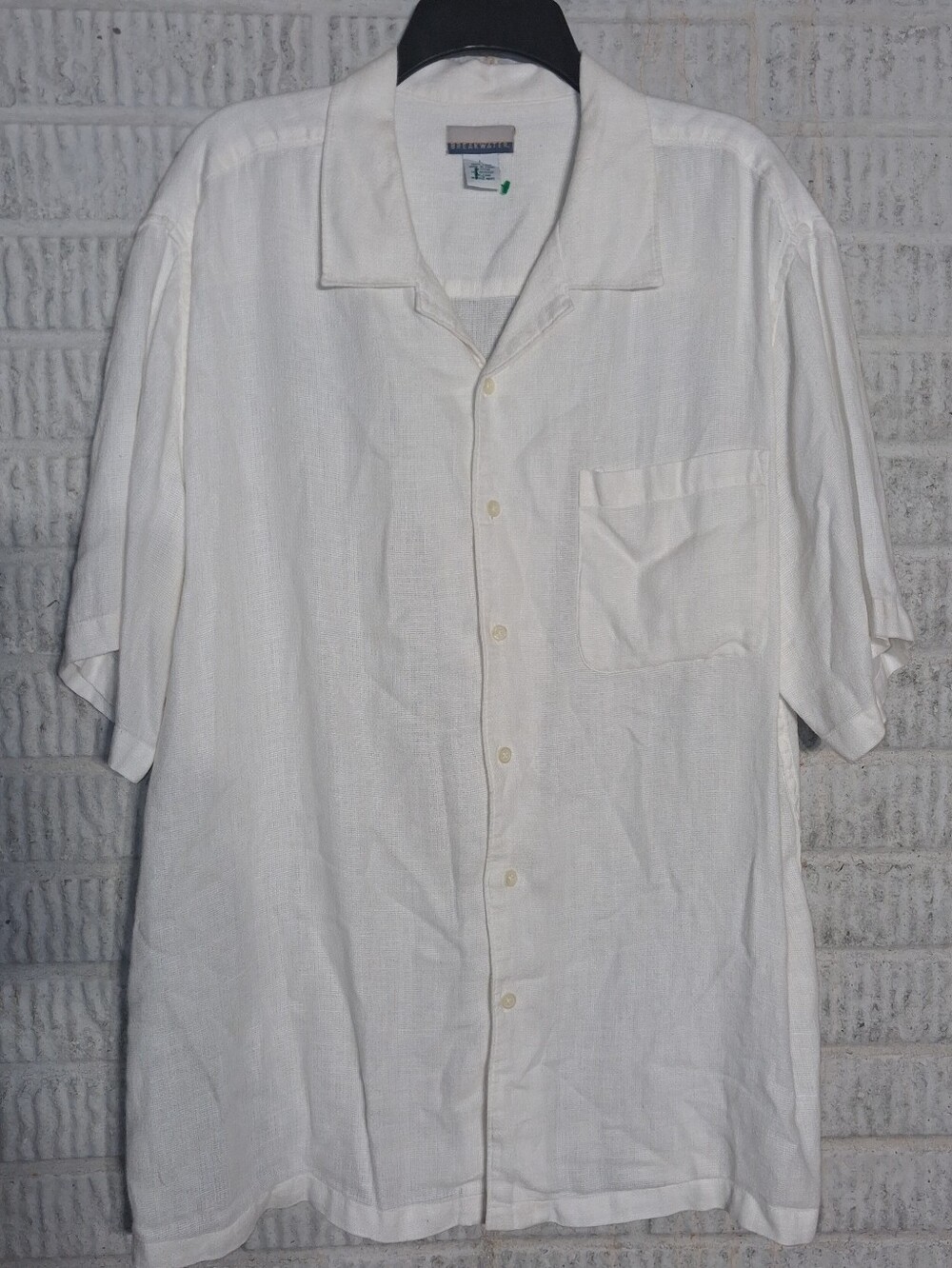 Breakwater Men's White Short-Sleeve 100% Linen  Button-Up Shirt In A Size Large